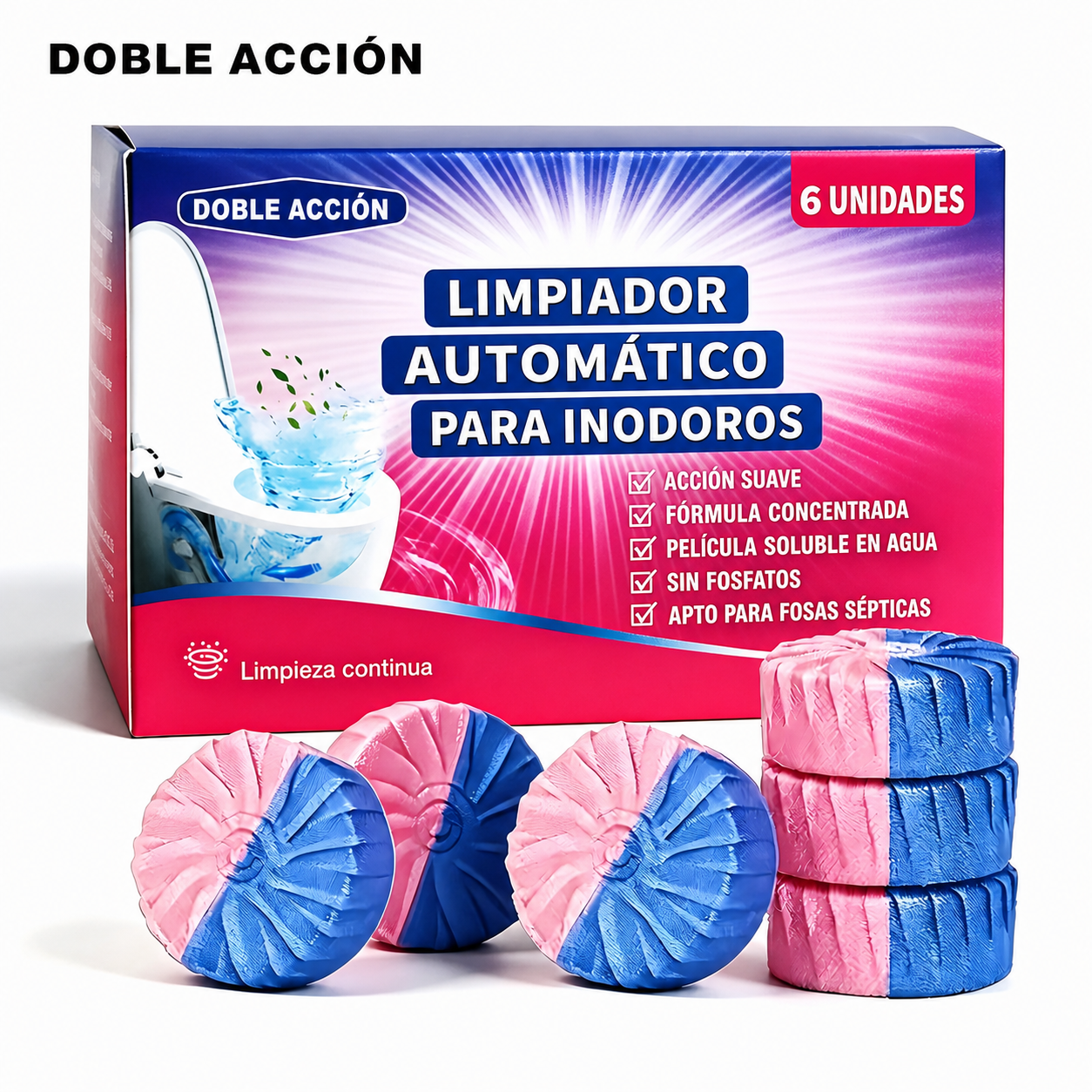 Tabletas limpiadoras de inodoro doble acción - presentación