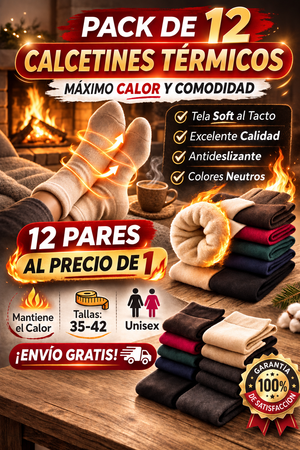 Pack de 12 pares de calcetines térmicos unisex
