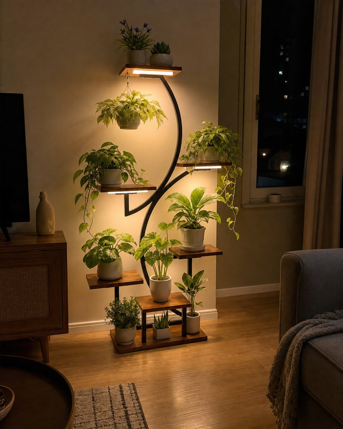 Details en planken van de plantenstandaard